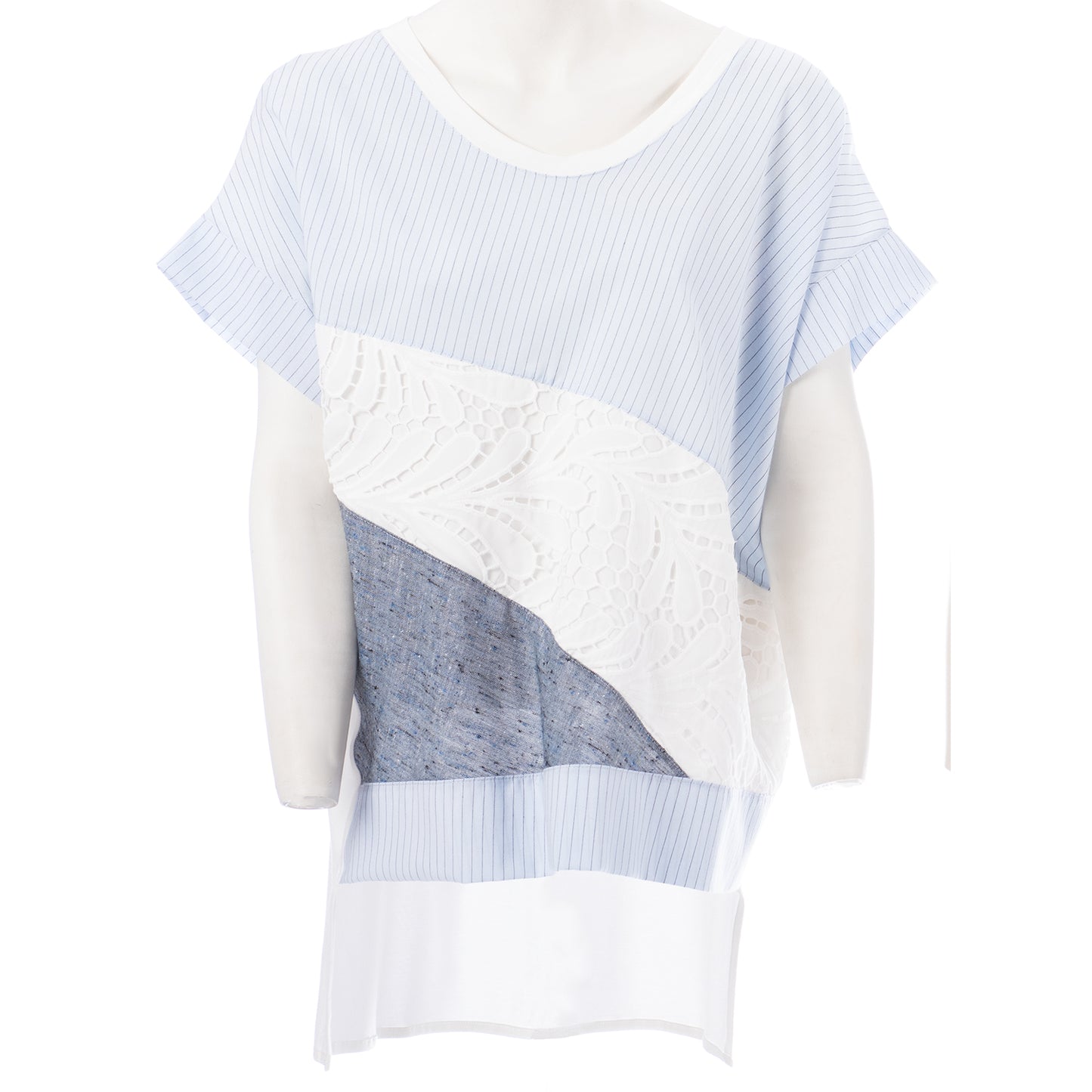 tunic dif fabric stripe/lace ss.24.se.018