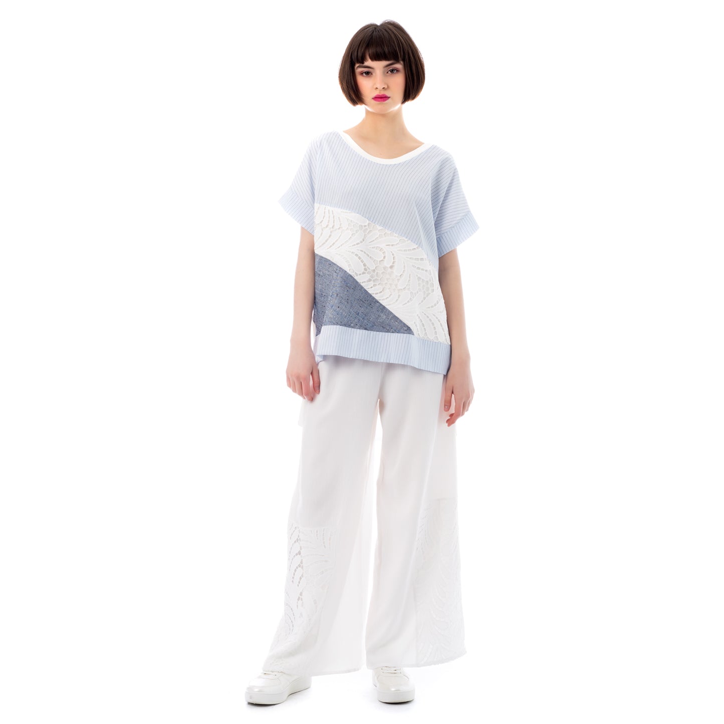 tunic dif fabric stripe/lace ss.24.se.018