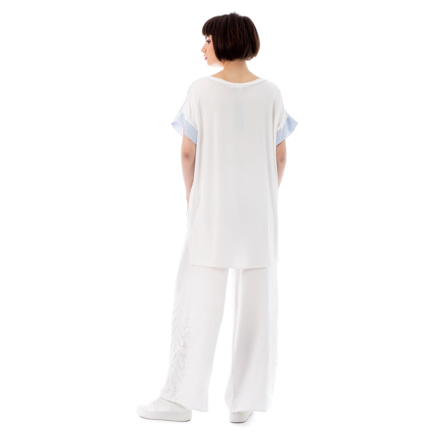 tunic dif fabric stripe/lace ss.24.se.018