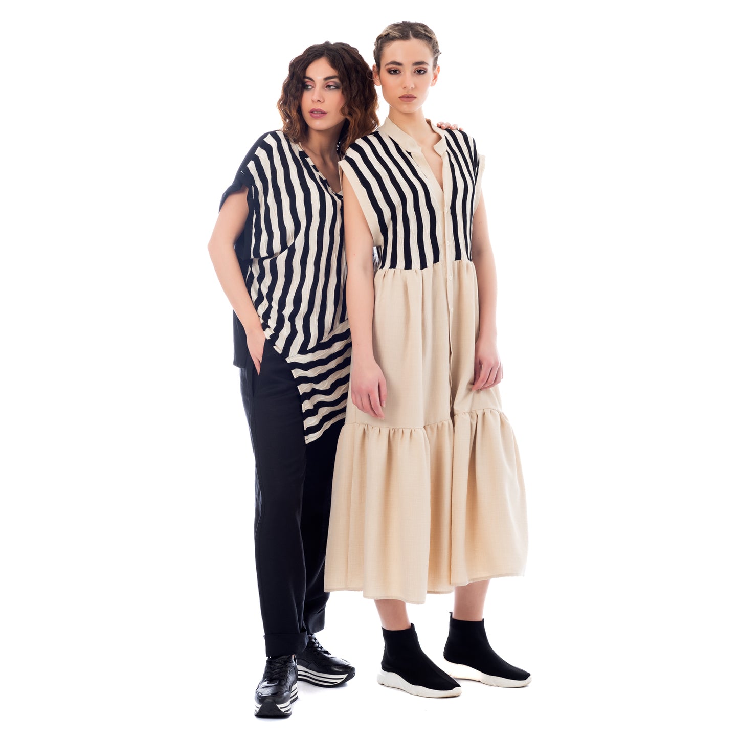Dynamic Lines: Seva's Asymmetrical Striped Blouse ss.24.se.069