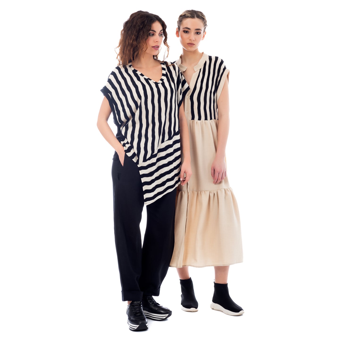 Dynamic Lines: Seva's Asymmetrical Striped Blouse ss.24.se.069