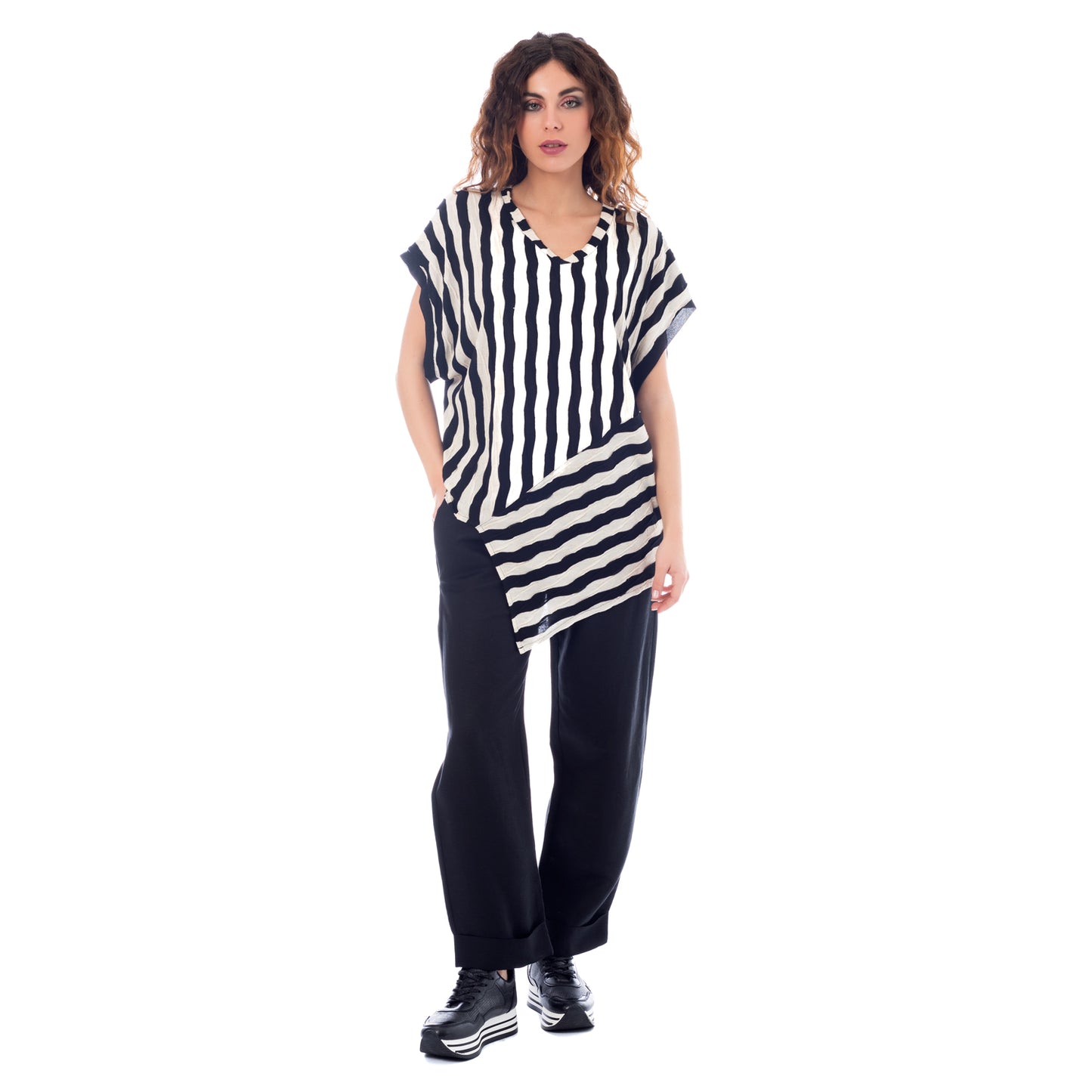 Dynamic Lines: Seva's Asymmetrical Striped Blouse ss.24.se.069