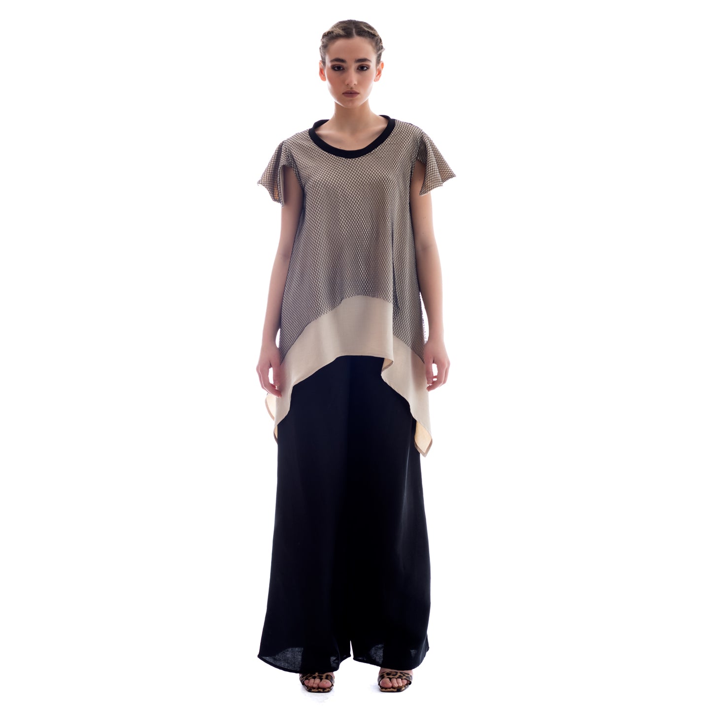 Seva's Multicolored Fabric Fusion Asymmetric Tunic ss.24.se.313