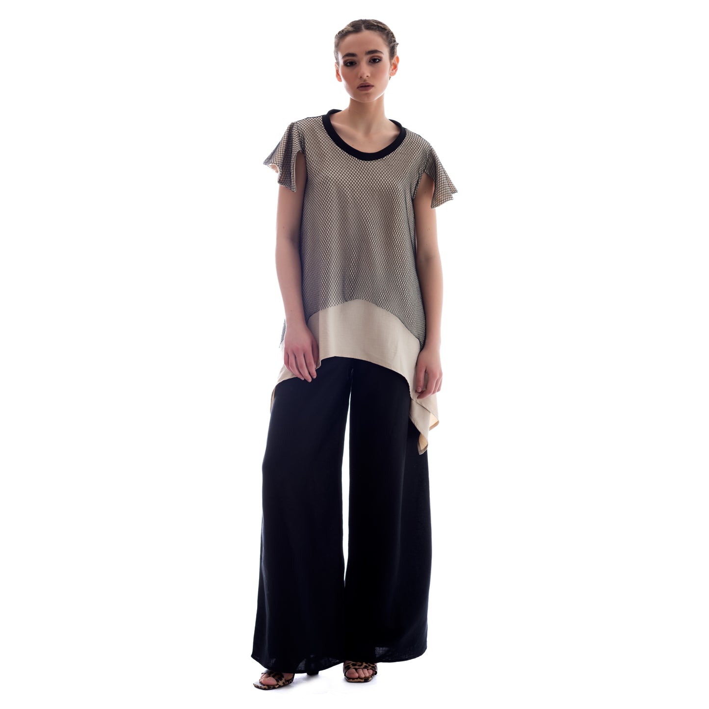 Seva's Multicolored Fabric Fusion Asymmetric Tunic ss.24.se.313
