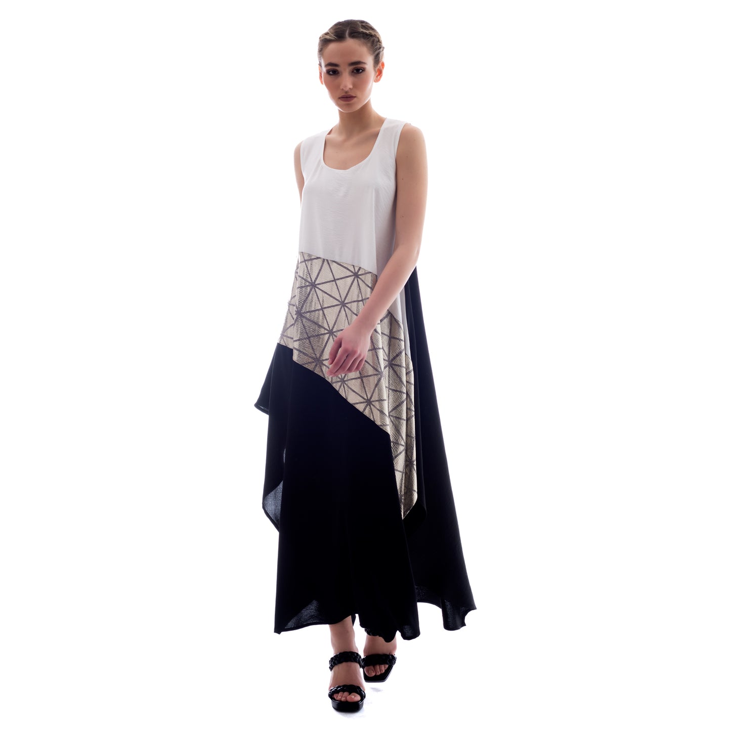Seva's Airy Mix Fabric Maxi Sleeveless Dress: Effortless Elegance ss.24.se.154
