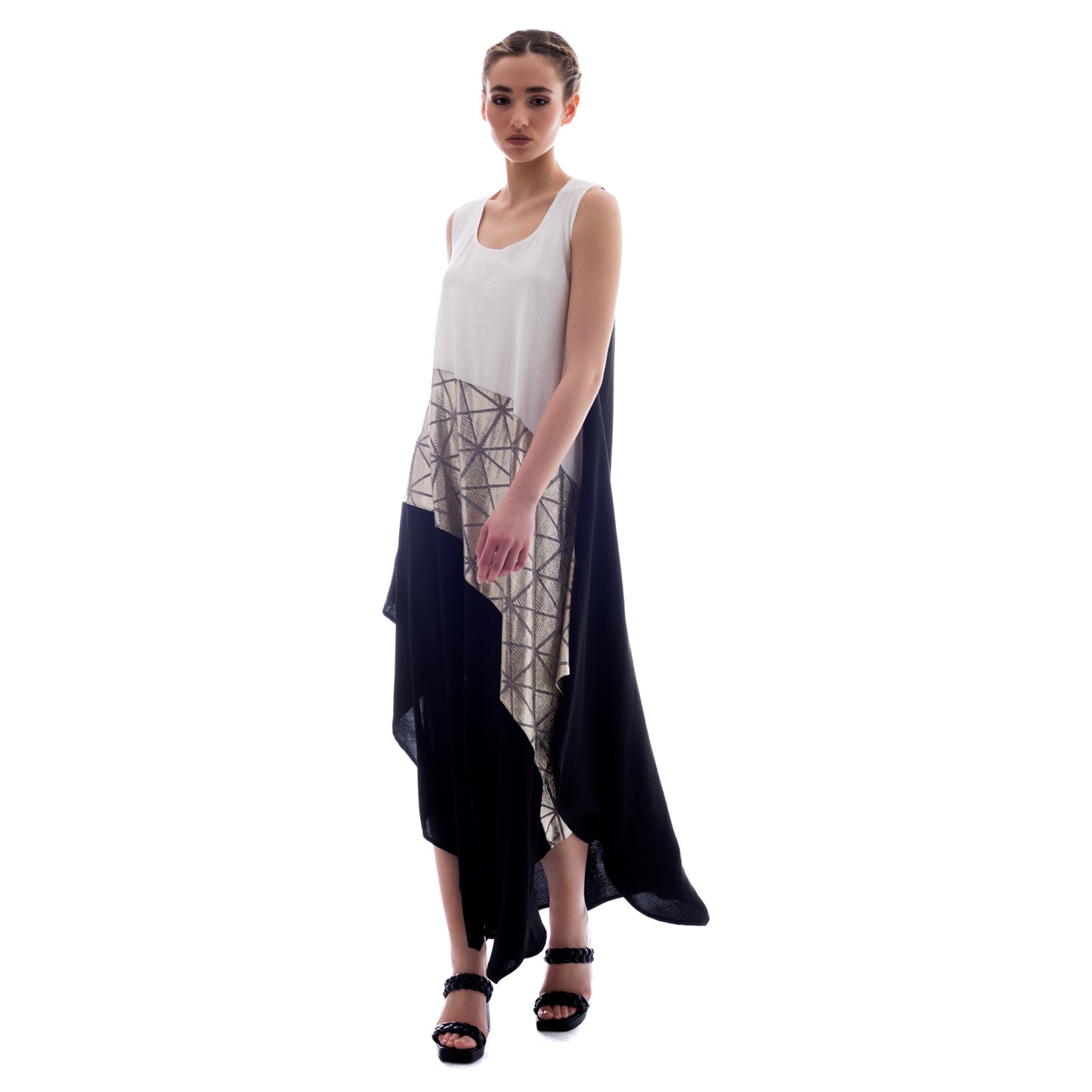 Seva's Airy Mix Fabric Maxi Sleeveless Dress: Effortless Elegance ss.24.se.154
