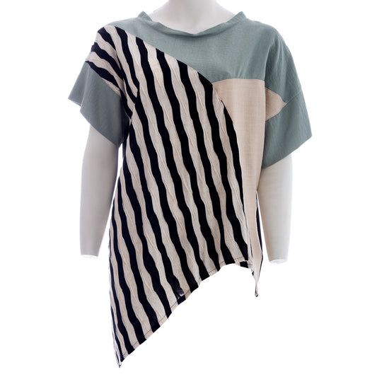 Striped Symphony: Seva's Asymmetric Blouse in  Stripes ss.24.se.068