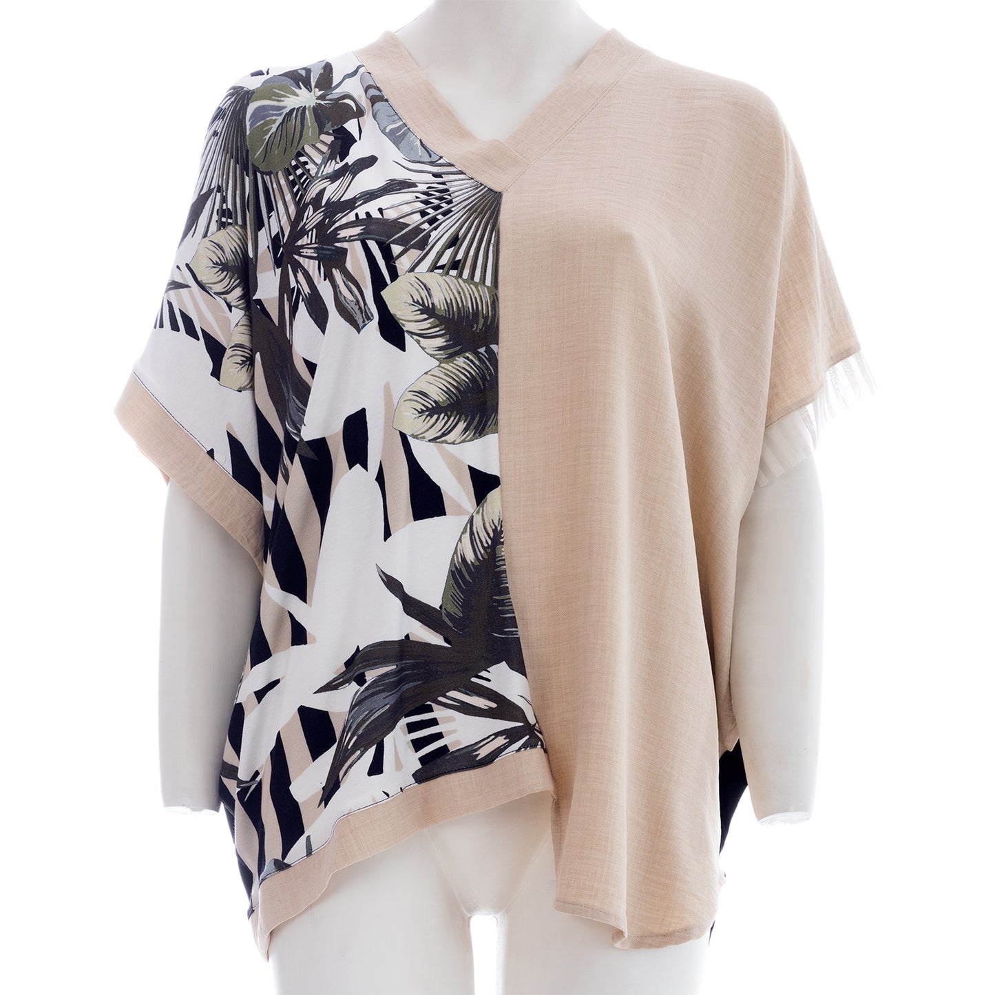 Tropical Elegance: Seva's Asymmetric Multicolor Blouse ss.24.se.078