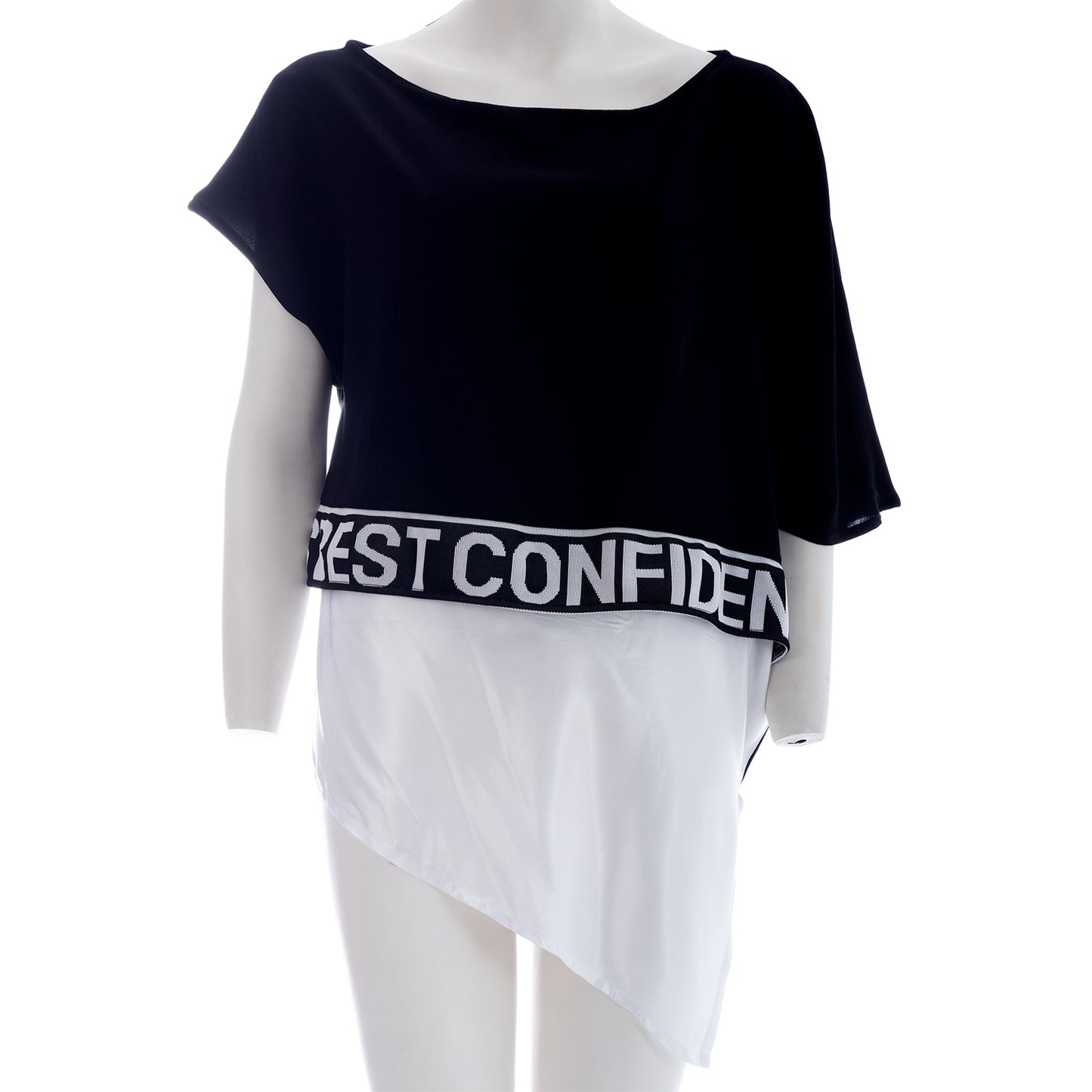 Dual-Tone Elegance: Seva's Logo-Embellished Asymmetric Blouse ss.24.se.117