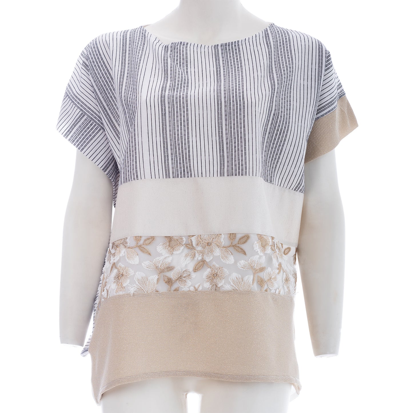 Seva's Mixed-Fabric Tunic: Artistic Fusion ss.24.se.151