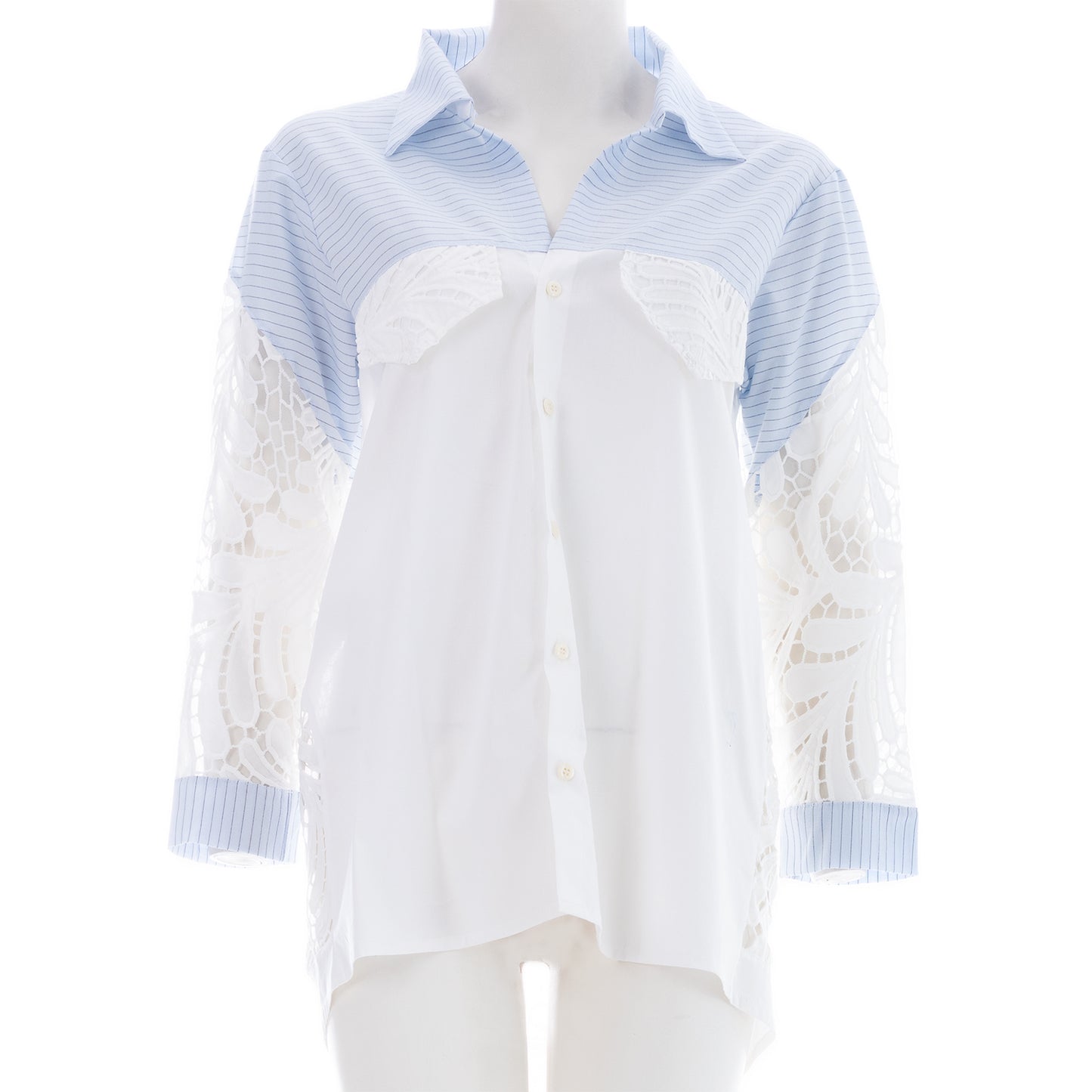 Seva's Lace Mix Asymmetric Shirt: Contemporary Chic ss.24.se.166