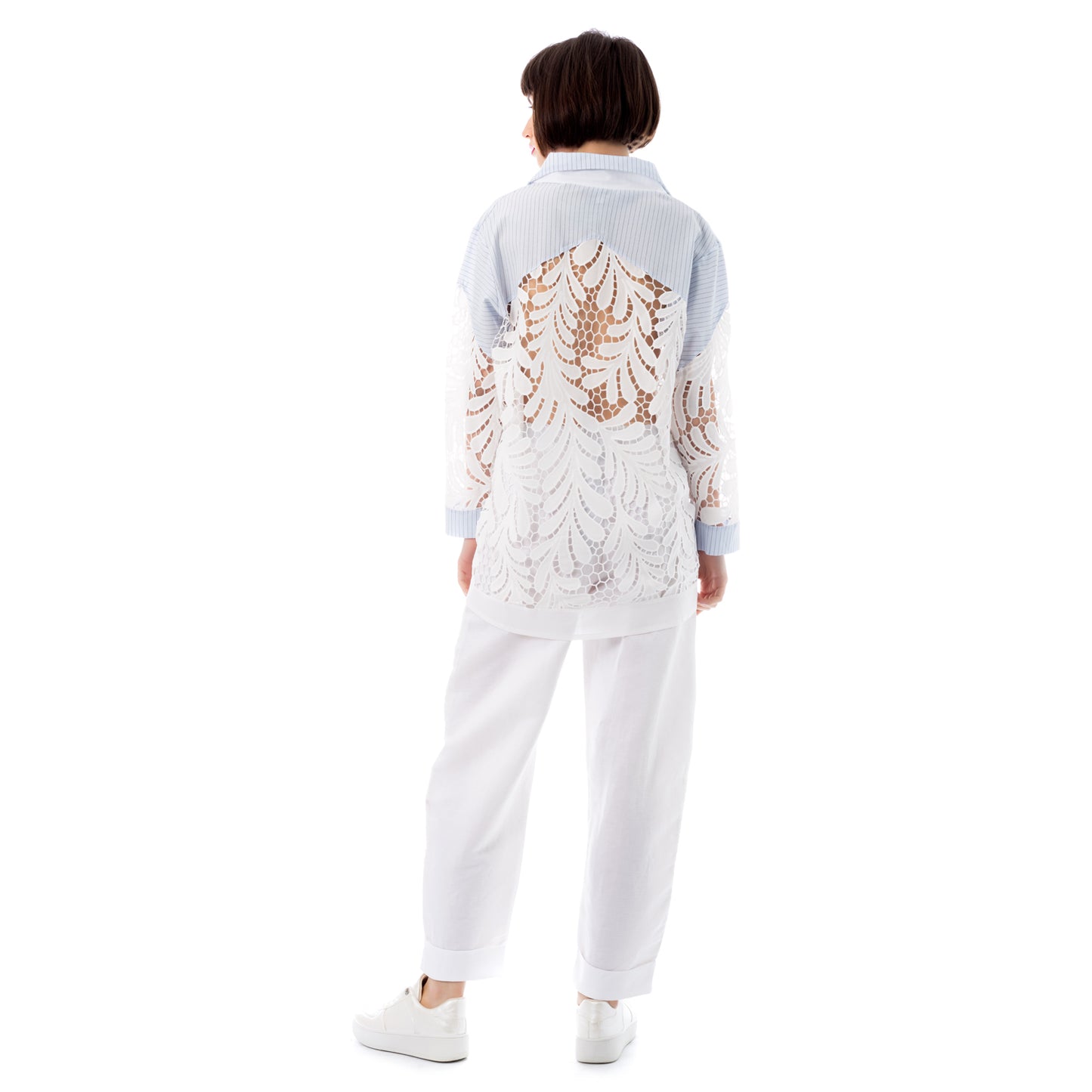 Seva's Lace Mix Asymmetric Shirt: Contemporary Chic ss.24.se.166