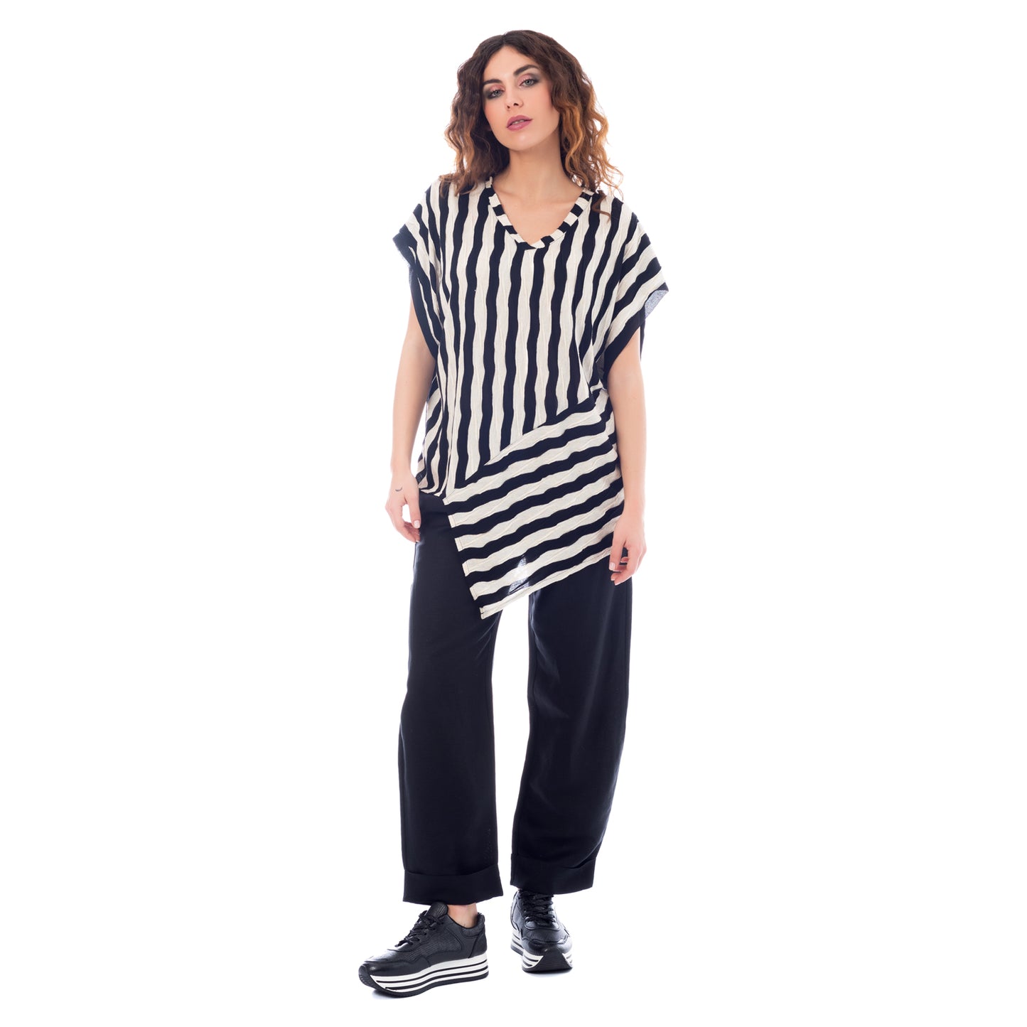 Dynamic Lines: Seva's Asymmetrical Striped Blouse   ss.24.se.069