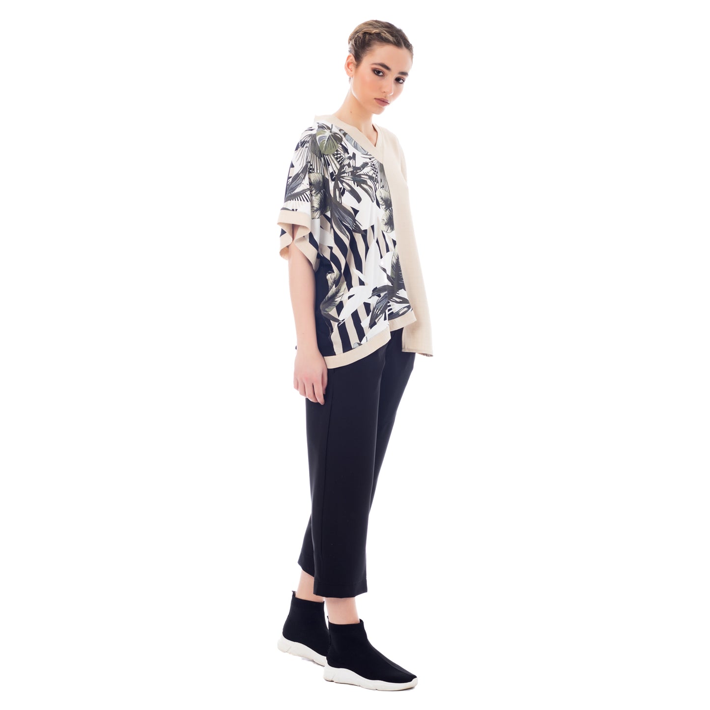 Tropical Elegance: Seva's Asymmetric Multicolor Blouse ss.24.se.078