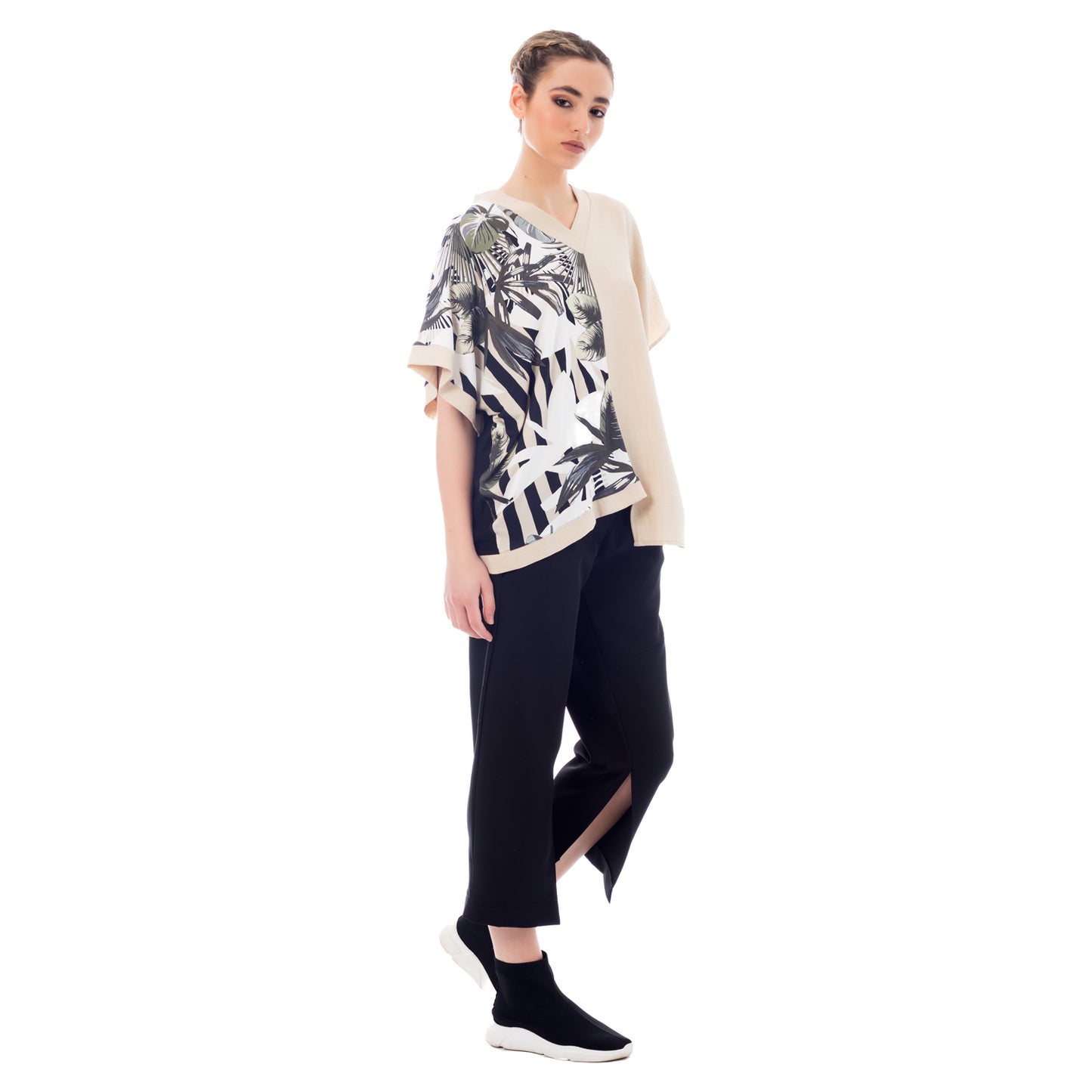 Tropical Elegance: Seva's Asymmetric Multicolor Blouse ss.24.se.078