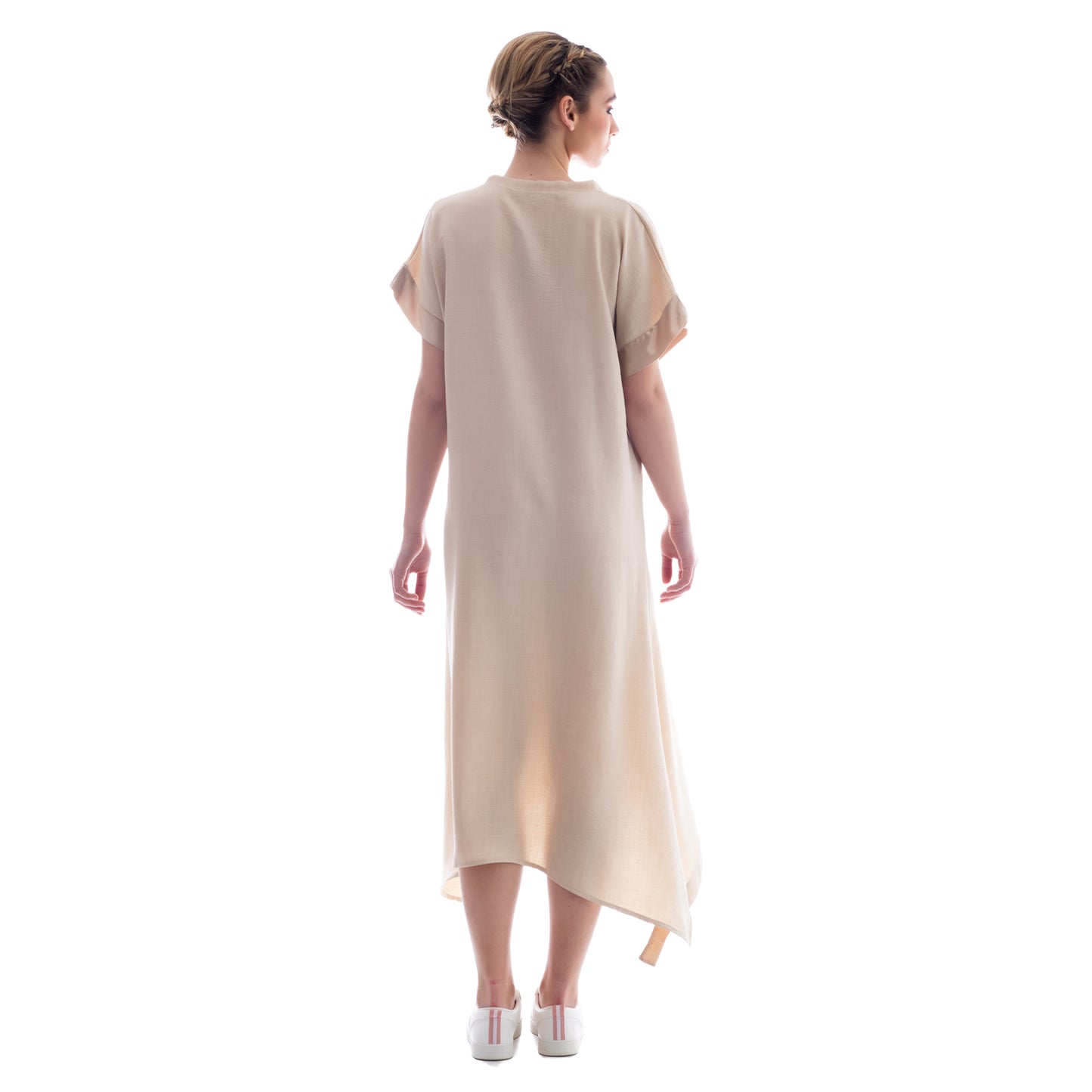 Ethereal Sands: Seva's Asymmetric Maxi Dress ss.24.se.093