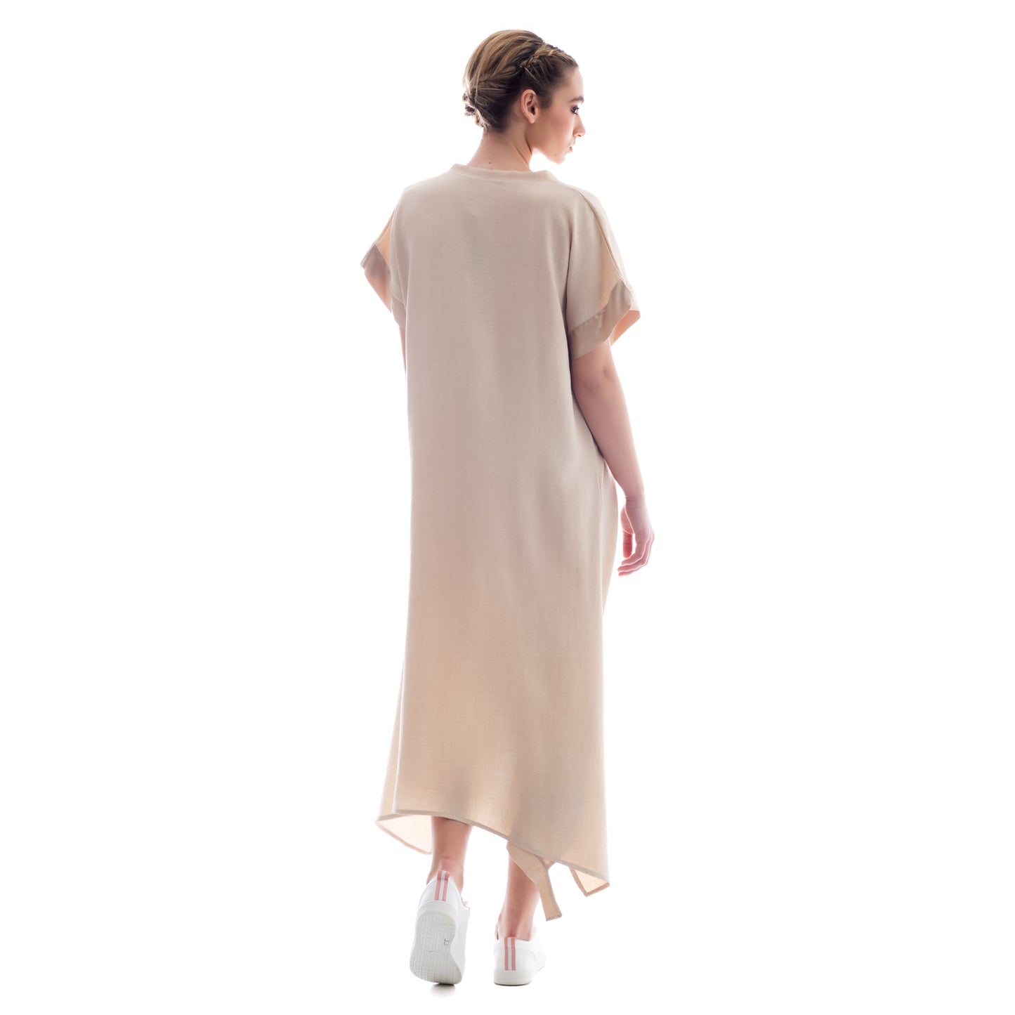 Ethereal Sands: Seva's Asymmetric Maxi Dress ss.24.se.093