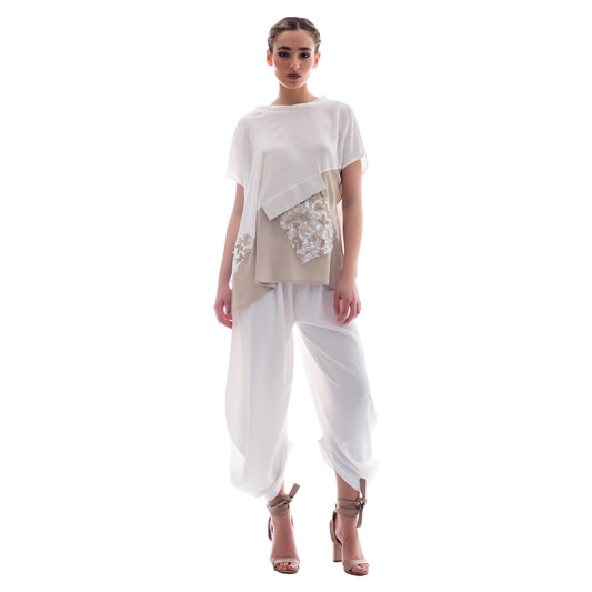 Seva's Mixed-Fabric Blouse: Contemporary Fusion ss.24.se.140