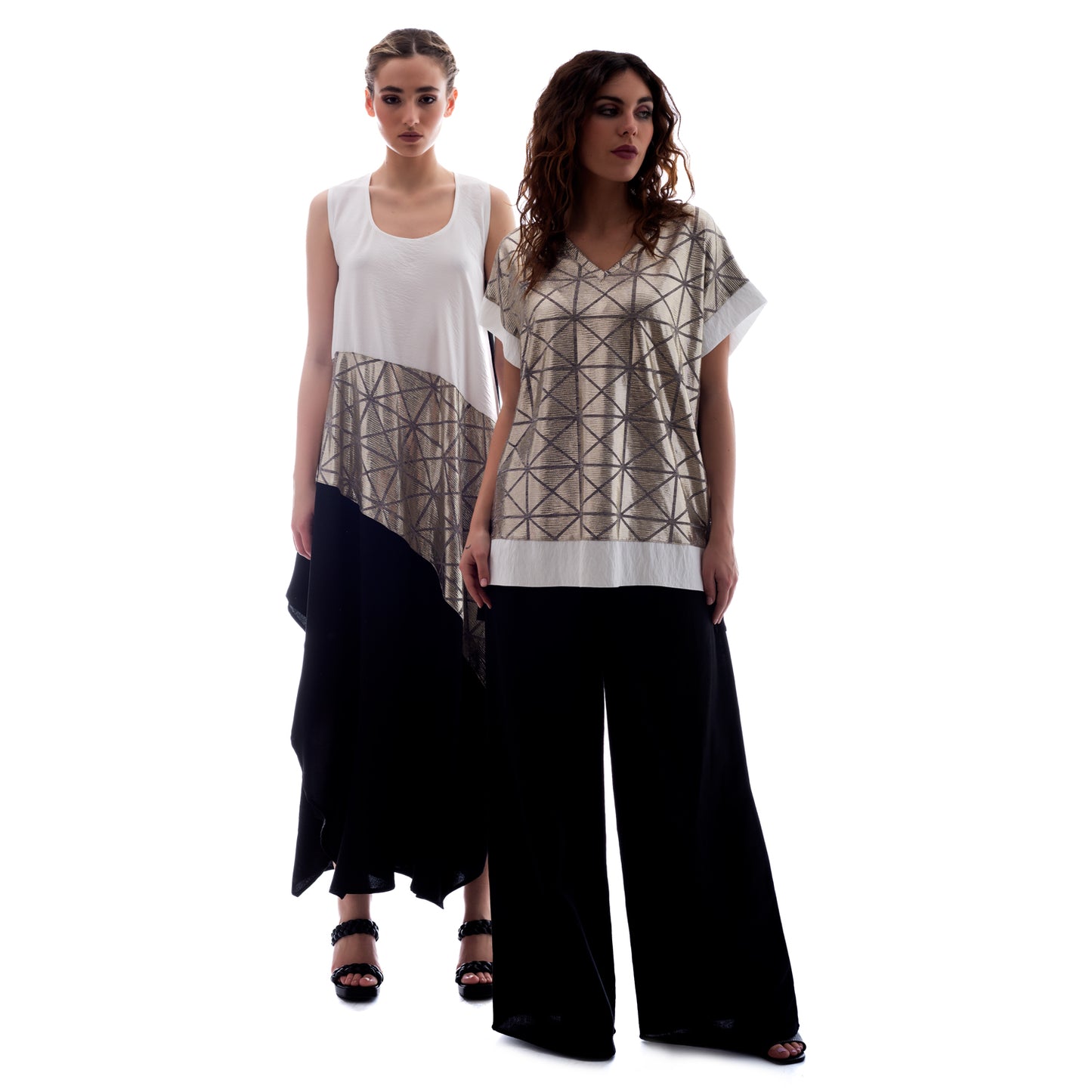 Seva's Metallic Sparkle Asymmetric Tunic: Modern Glamour ss.24.se.153